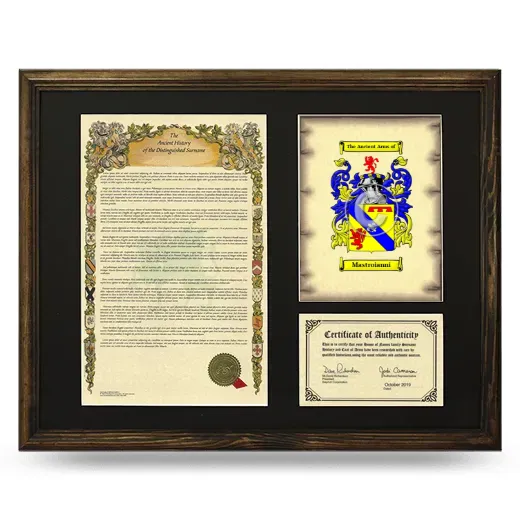 Mastroianni Framed Surname History and Coat of Arms - Brown