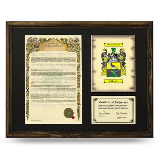 McBrearty Framed Surname History and Coat of Arms - Brown