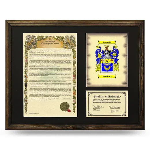 McGilvary Framed Surname History and Coat of Arms - Brown