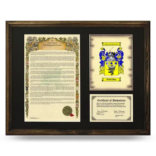 McMullins Framed Surname History and Coat of Arms - Brown