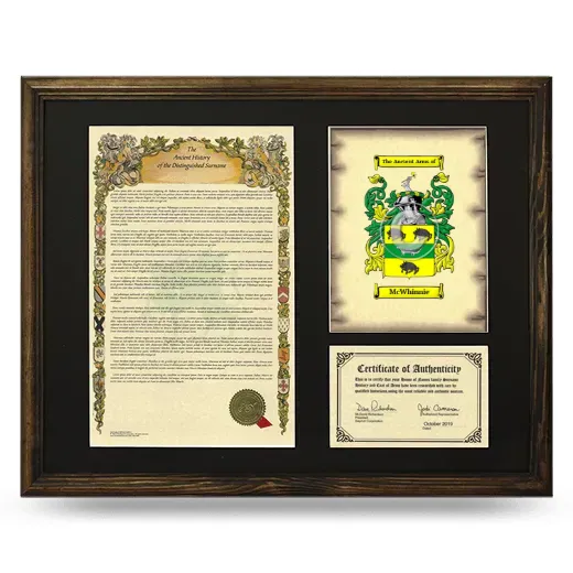 McWhinnie Framed Surname History and Coat of Arms - Brown