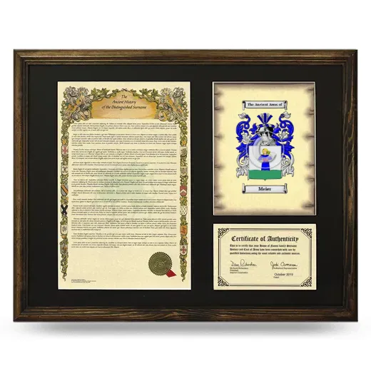 Meier Framed Surname History and Coat of Arms - Brown