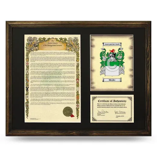Meyler Framed Surname History and Coat of Arms - Brown