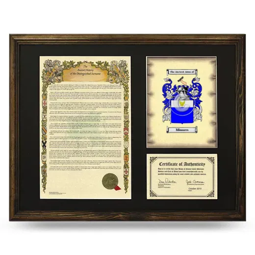 Minners Framed Surname History and Coat of Arms - Brown