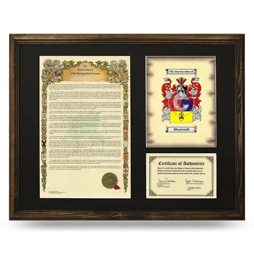 Montreuil Framed Surname History and Coat of Arms - Brown