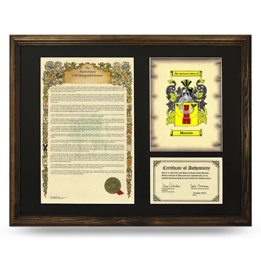 Moratin Framed Surname History and Coat of Arms - Brown