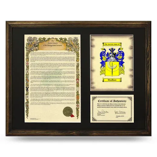 Muellner Framed Surname History and Coat of Arms - Brown