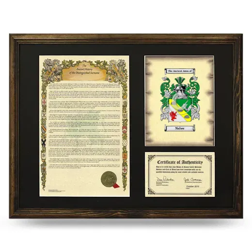 Naher Framed Surname History and Coat of Arms - Brown