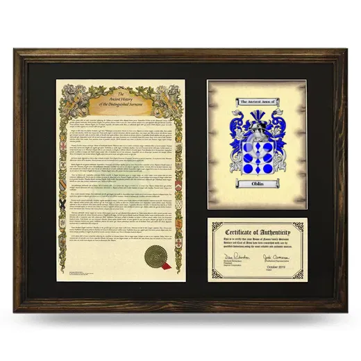 Oblin Framed Surname History and Coat of Arms - Brown