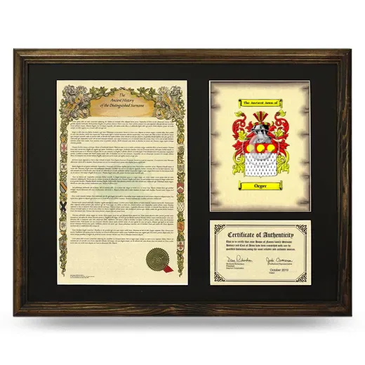 Orger Framed Surname History and Coat of Arms - Brown