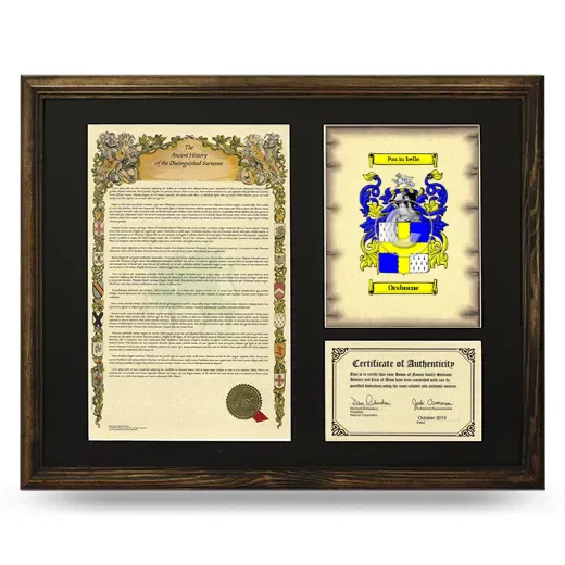 Orsborne Framed Surname History and Coat of Arms - Brown