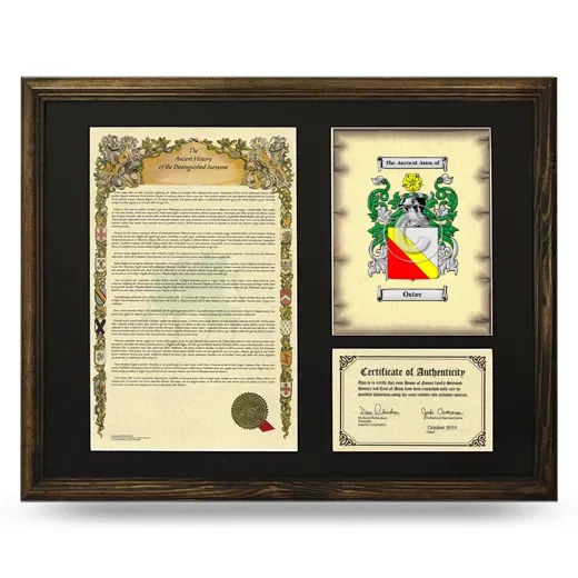 Oster Framed Surname History and Coat of Arms - Brown
