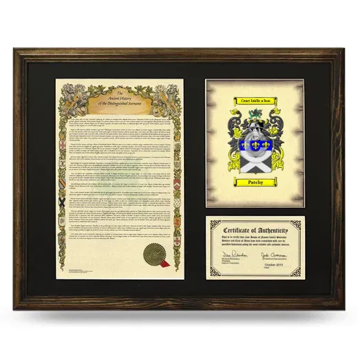 Patchy Framed Surname History and Coat of Arms - Brown