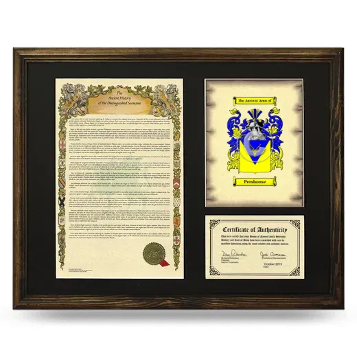 Pershouse Framed Surname History and Coat of Arms - Brown