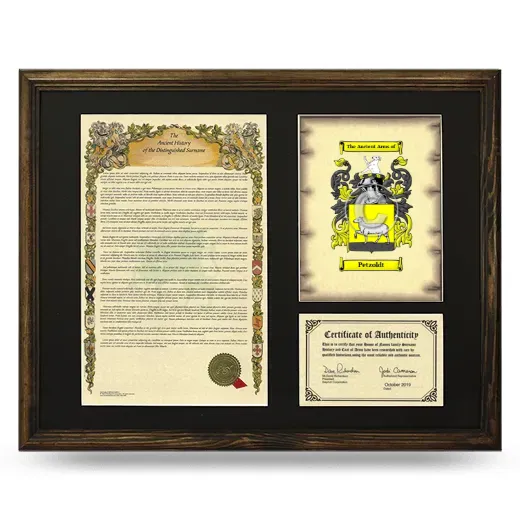 Petzoldt Framed Surname History and Coat of Arms - Brown