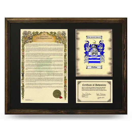 Philbin Framed Surname History and Coat of Arms - Brown