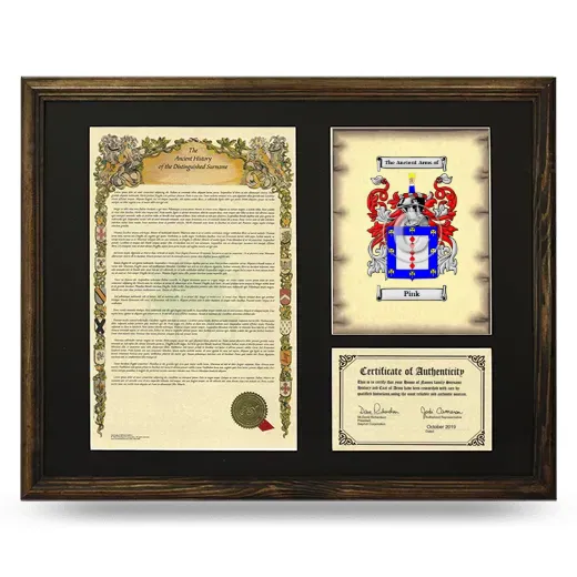 Pink Framed Surname History and Coat of Arms - Brown