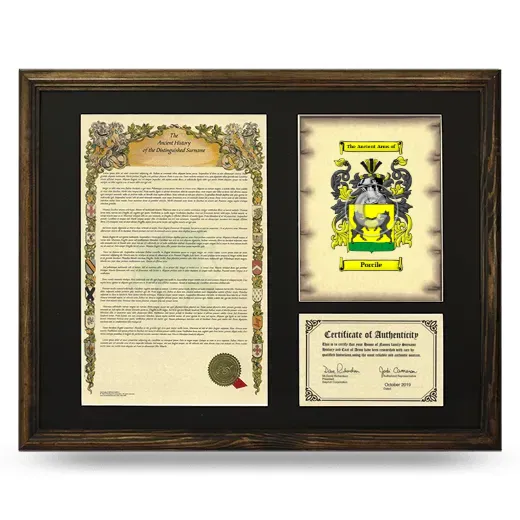 Porcile Framed Surname History and Coat of Arms - Brown