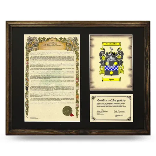 Pytts Framed Surname History and Coat of Arms - Brown
