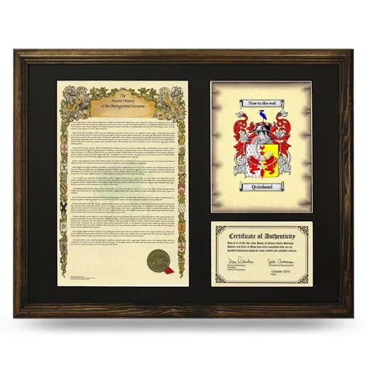 Quinland Framed Surname History and Coat of Arms - Brown