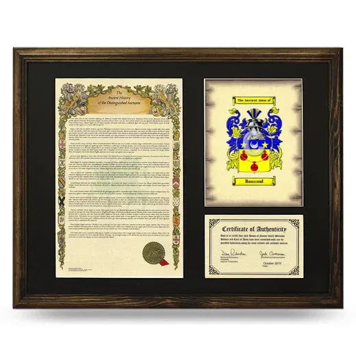 Ramond Framed Surname History and Coat of Arms - Brown
