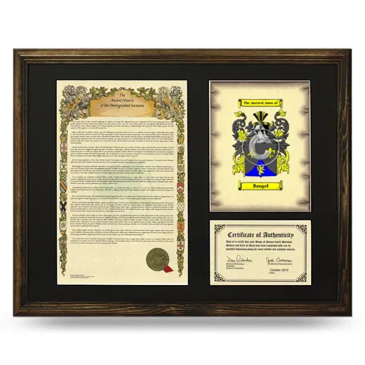 Rangel Framed Surname History and Coat of Arms - Brown