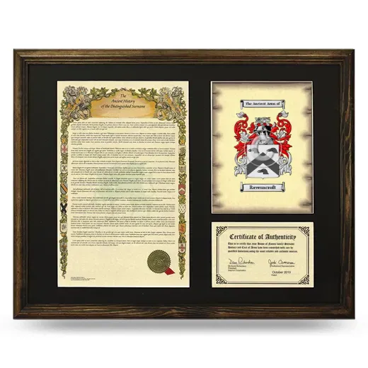 Ravenscroft Framed Surname History and Coat of Arms - Brown