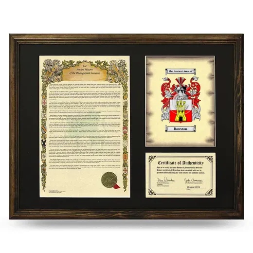 Rawston Framed Surname History and Coat of Arms - Brown