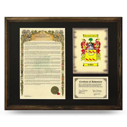 Redfine Framed Surname History and Coat of Arms - Brown