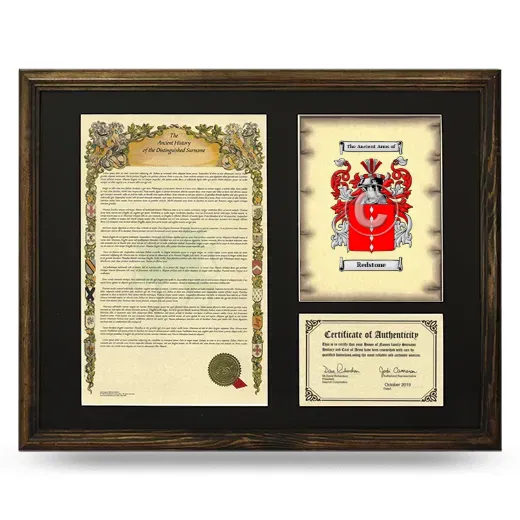 Redstone Framed Surname History and Coat of Arms - Brown
