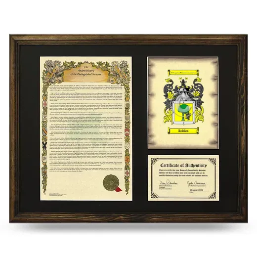 Robles Framed Surname History and Coat of Arms - Brown
