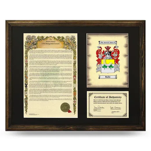 Rodie Framed Surname History and Coat of Arms - Brown