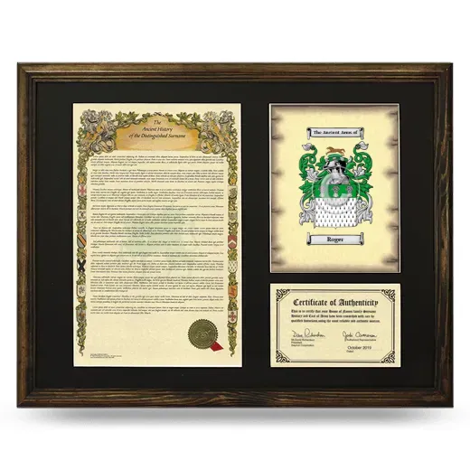 Roger Framed Surname History and Coat of Arms - Brown