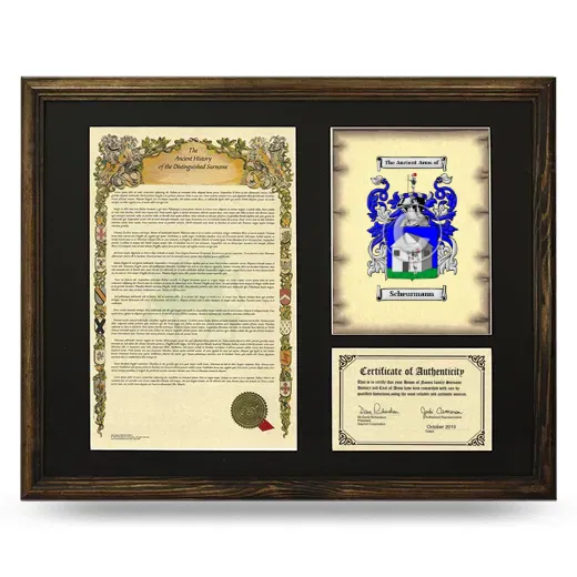 Scheurmann Framed Surname History and Coat of Arms - Brown