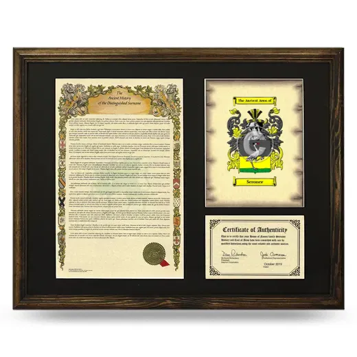 Scronce Framed Surname History and Coat of Arms - Brown