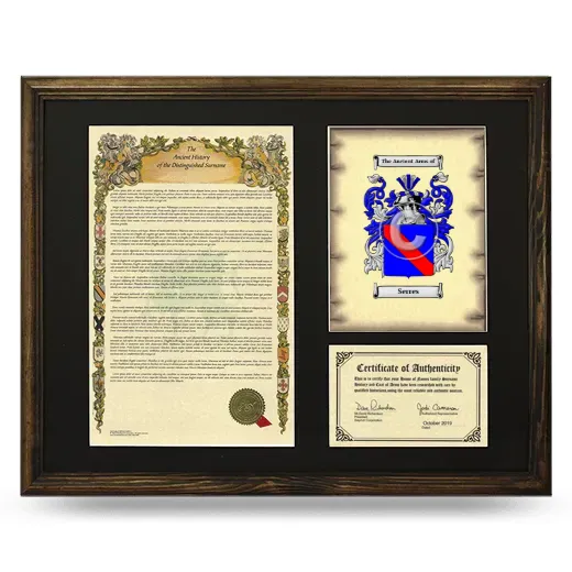 Serres Framed Surname History and Coat of Arms - Brown