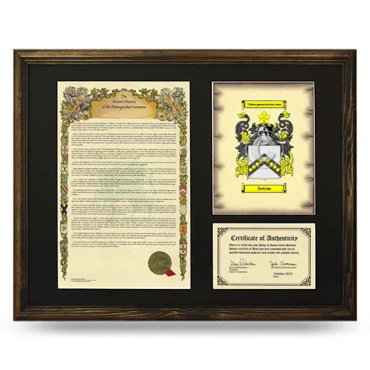 Sevon Framed Surname History and Coat of Arms - Brown