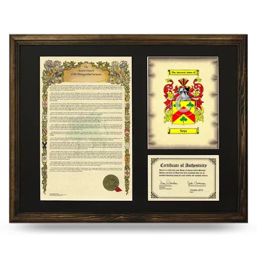 Seys Framed Surname History and Coat of Arms - Brown