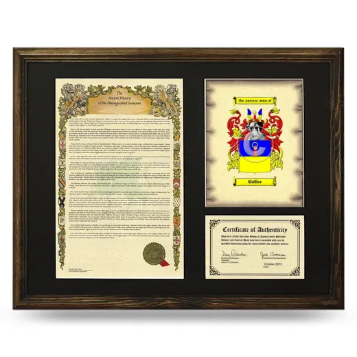 Shiller Framed Surname History and Coat of Arms - Brown