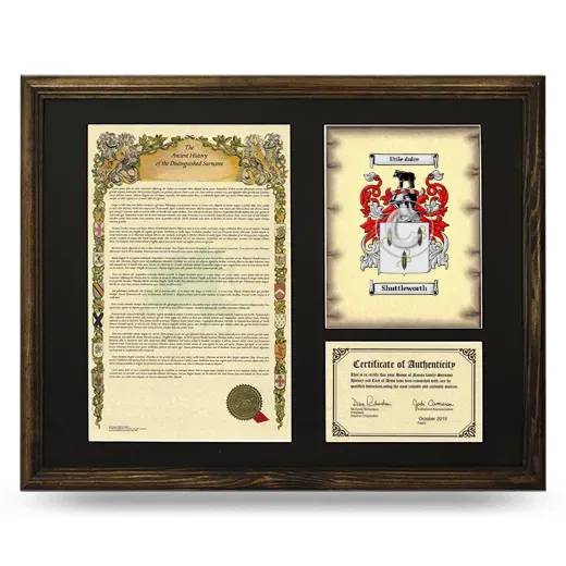 Shuttleworth Framed Surname History and Coat of Arms - Brown