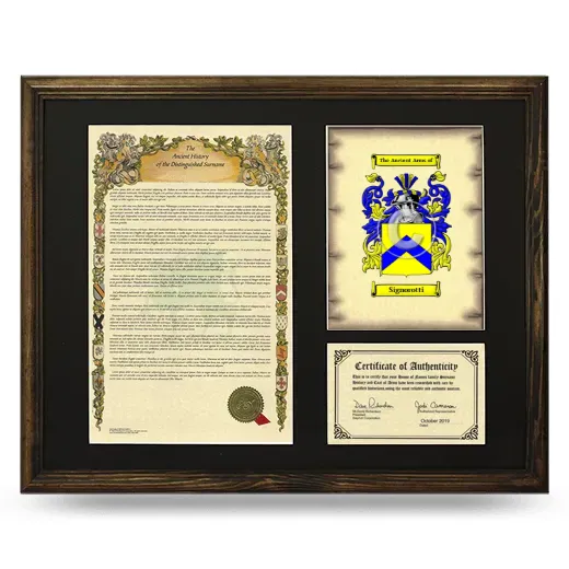 Signorotti Framed Surname History and Coat of Arms - Brown