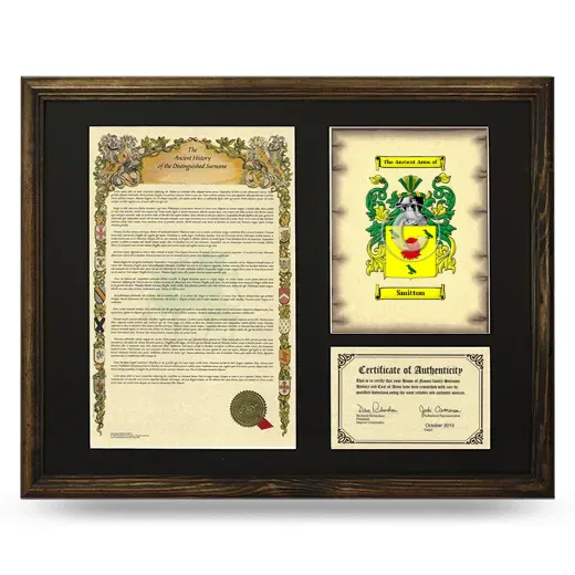 Smitton Framed Surname History and Coat of Arms - Brown