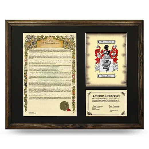 Stapletons Framed Surname History and Coat of Arms - Brown