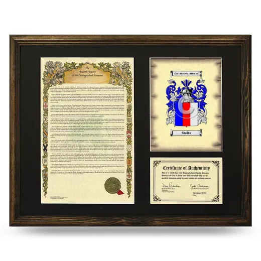 Steitz Framed Surname History and Coat of Arms - Brown