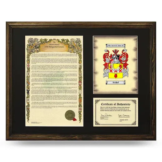 Stokel Framed Surname History and Coat of Arms - Brown