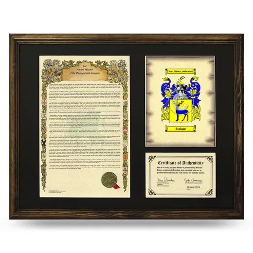 Strime Framed Surname History and Coat of Arms - Brown