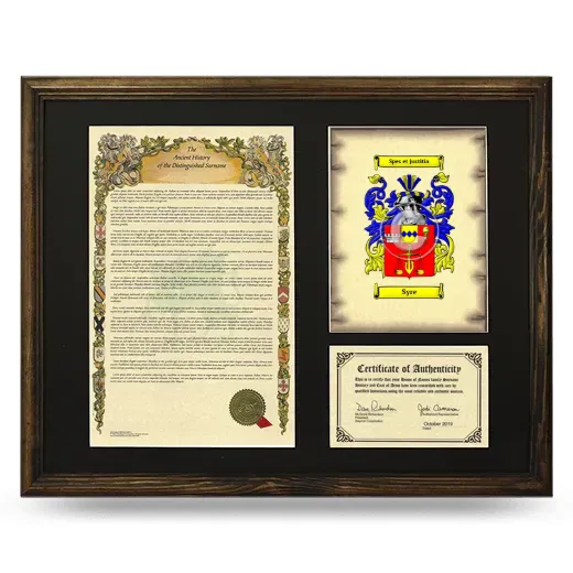 Syre Framed Surname History and Coat of Arms - Brown
