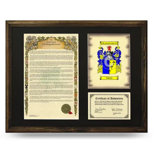 Tarves Framed Surname History and Coat of Arms - Brown