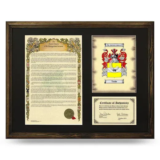 Tasin Framed Surname History and Coat of Arms - Brown