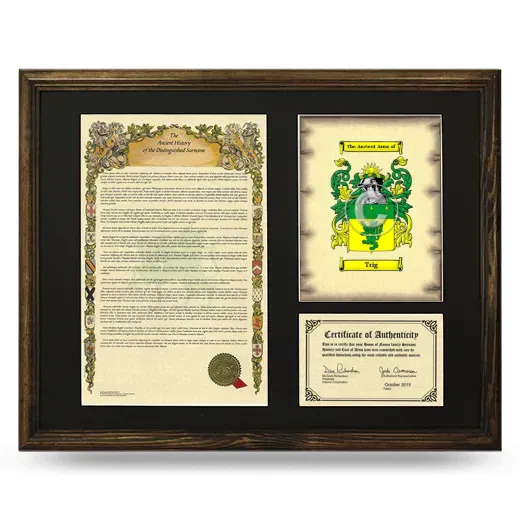 Trig Framed Surname History and Coat of Arms - Brown